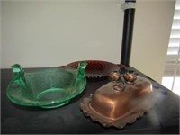 Copper butter dish and misc.