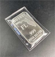 Florida Silver 1oz Bar FL .999 Fine