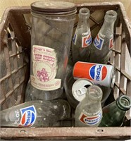 Vintage Pepsi Bottles in Milk Crate