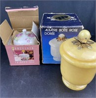 Gold Rose Alabaster Box & Trinket Box Vintage NOS