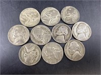 (10) Silver WWII Era War Nickels