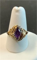 10 kt Amethyst Ring with Small Diamond Chips