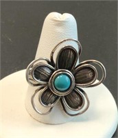 Sterling and Turquoise Flower Ring