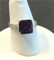 Sterling and Square Cut Amethyst Ring