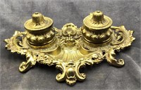 Brass-Plated Double Inkwell