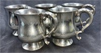 Lot of Five Bright Pewter Tankards