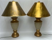 Pair Painted Metal Lamps with Gilt Shades