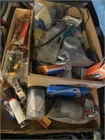 Misc tray, drill bits, door latch, hardware