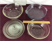 3 Etched Glass Bowls, Plus Set of Bowls