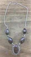 Sterling & Light Brown Stone Necklace