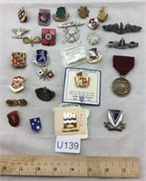 Large Lot of Assorted Military Pins and Insignias