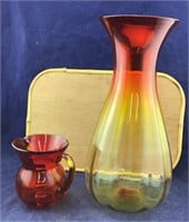Pair of Art Glass Amberina Pieces