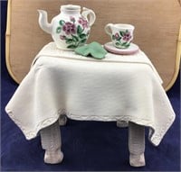 OOAK Pottery Table & Tablecloth with Accessories