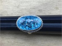 Large Sterling & Snakeskin Blue Quartz Stone Ring