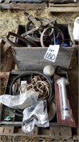 Lot of 2 boxes with pulleys, belts, ropes, etc