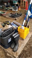 Misc work supplies,mop & bucket,paint ball equip.