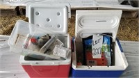 Misc. veterinarian supplies and  2 coolers