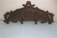 14" wide Cast Iron Bath Sign with Hooks
