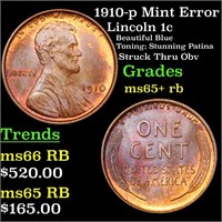 1910-p Mint Error  Lincoln Cent 1c Grades Gem+ Unc