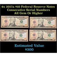 4x 2017a $10 Federal Reserve Notes Consecutive Ser
