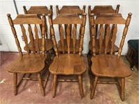 Set of 6 solid oak chairs, shows wear