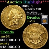 *HIGHLIGHT OF ENTIRE AUCTION* 1852-o Gold Liberty
