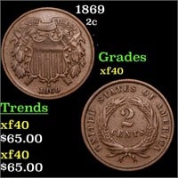 1869 Two Cent Piece 2c Grades xf