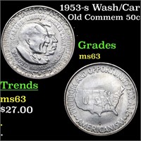 1953-s Wash/Car Old Commem Half Dollar 50c Grades