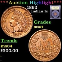 ***Auction Highlight*** 1862 Indian Cent 1c Graded