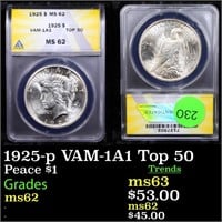 ANACS 1925-p VAM-1A1 Top 50 Peace Dollar $1 Graded