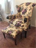 VINTAGE WING CHAIR AND STOOL
