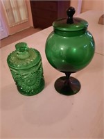 GREEN GLASS CANDY DISHES