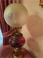 VICTORIAN PARLOR LAMP RUBY GLASS ELECTRIFIED
