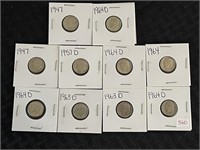 LOT OF 10 ASSORTED ROOSEVELT DIMES