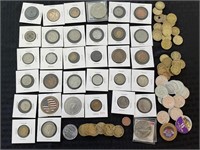 LARGE LOT OF FOREIGN COINS, TOKENS & MORE...
