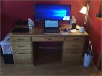 Solid Oak Office Desk w/Glass Top
