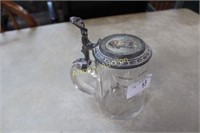 CLEAR GLASS STEIN W/ PEWTER LID