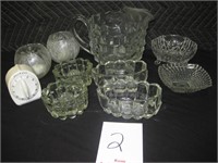 Water Pitcher, 2-Sugar cups, Misc glassware &