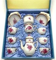 9 Pc. Herend Porcelain Demitasse Set with Case.