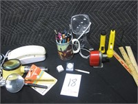 Desk Items: Phone, Pens, Pencils, clips ---