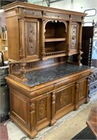 Antique Victorian Marble-Top Buffet with Hutch.