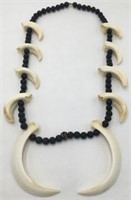 Lava Bead Necklace w/African Wild Boar Teeth.