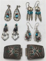 Lot of Native American Indian Sterling Earrings.