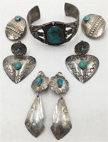 Lot: American Indian Sterling Earrings & Bracelet.