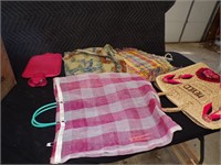 1 box wicker purses & 1 box cloths hangers