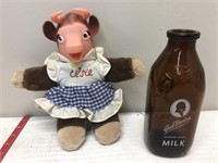 Vintage Elsie the cow & milk bottle