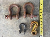 3 ANCHOR SHACKLES (2 LARGE)/ CHAIN HOOK