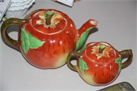 Handpainted apple themed tea pot and sugar bowl