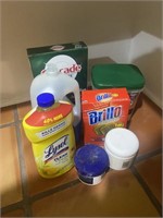 Lot of dish washing, cleaning products