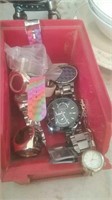 Red container of watches and miscellaneous jewelry